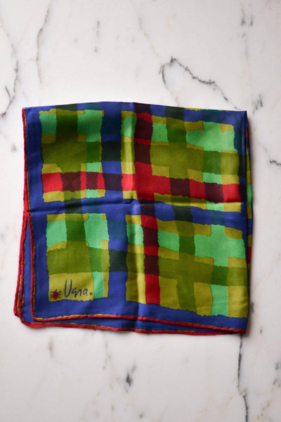 Vera Silk Scarf, Blue, Green, Red, Abstract Geometric Pattern by Vera - Vintage Meet Modern Vintage Jewelry - Chicago, Illinois - #oldhollywoodglamour #vintagemeetmodern #designervintage #jewelrybox #antiquejewelry #vintagejewelry