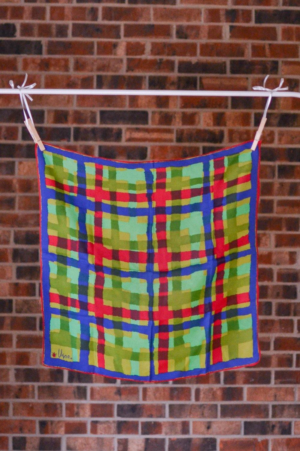 Vera Silk Scarf, Blue, Green, Red, Abstract Geometric Pattern by Vera - Vintage Meet Modern Vintage Jewelry - Chicago, Illinois - #oldhollywoodglamour #vintagemeetmodern #designervintage #jewelrybox #antiquejewelry #vintagejewelry