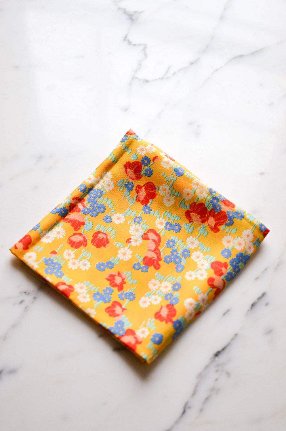 Echo Chinon Silk Scarf, Colorful, Bright, Yellow, Red, White, Square Shape, 1960s by Echo - Vintage Meet Modern Vintage Jewelry - Chicago, Illinois - #oldhollywoodglamour #vintagemeetmodern #designervintage #jewelrybox #antiquejewelry #vintagejewelry