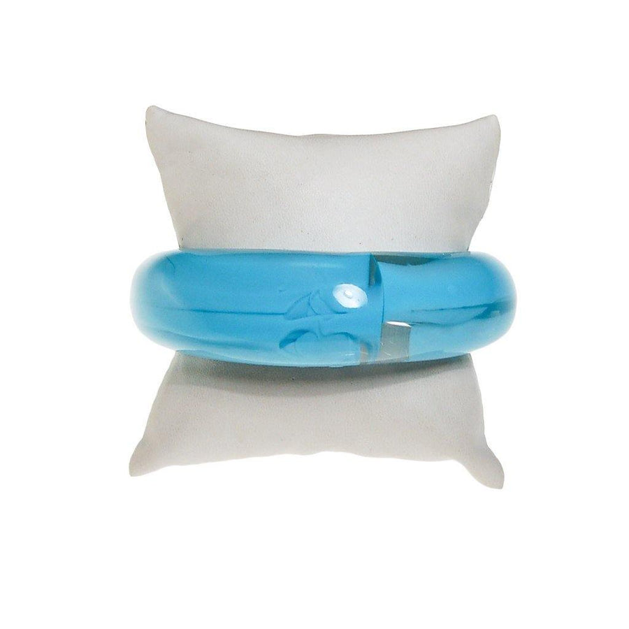 Blue and Clear Swirled Lucite Bangle Bracelet by 1960s - Vintage Meet Modern Vintage Jewelry - Chicago, Illinois - #oldhollywoodglamour #vintagemeetmodern #designervintage #jewelrybox #antiquejewelry #vintagejewelry