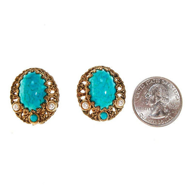 Turquoise, Pearl and Gold Filigree Earrings by West Germany - Vintage Meet Modern Vintage Jewelry - Chicago, Illinois - #oldhollywoodglamour #vintagemeetmodern #designervintage #jewelrybox #antiquejewelry #vintagejewelry