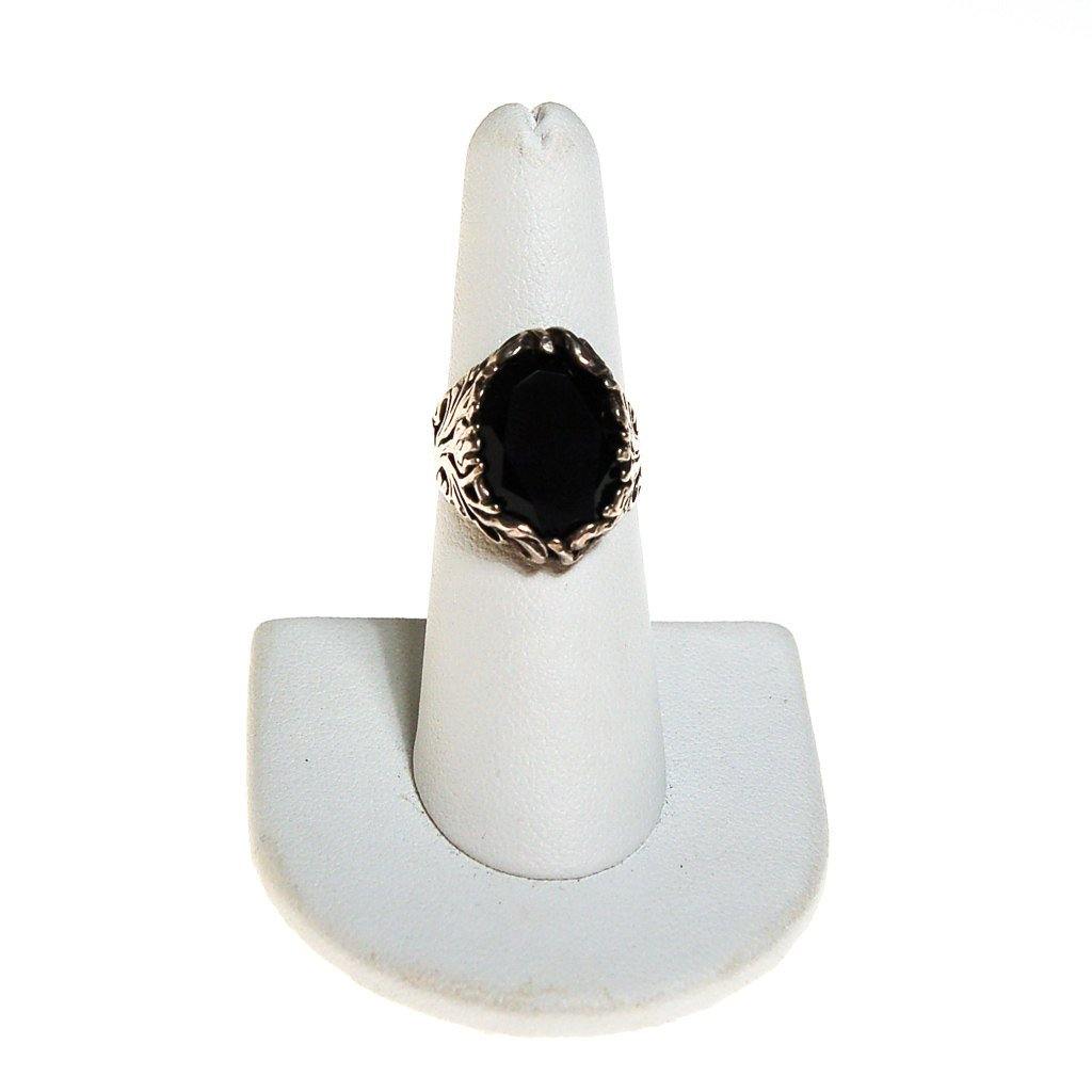 Victorian Gothic Black Glass Signet Ring by Unsigned Beauty - Vintage Meet Modern Vintage Jewelry - Chicago, Illinois - #oldhollywoodglamour #vintagemeetmodern #designervintage #jewelrybox #antiquejewelry #vintagejewelry
