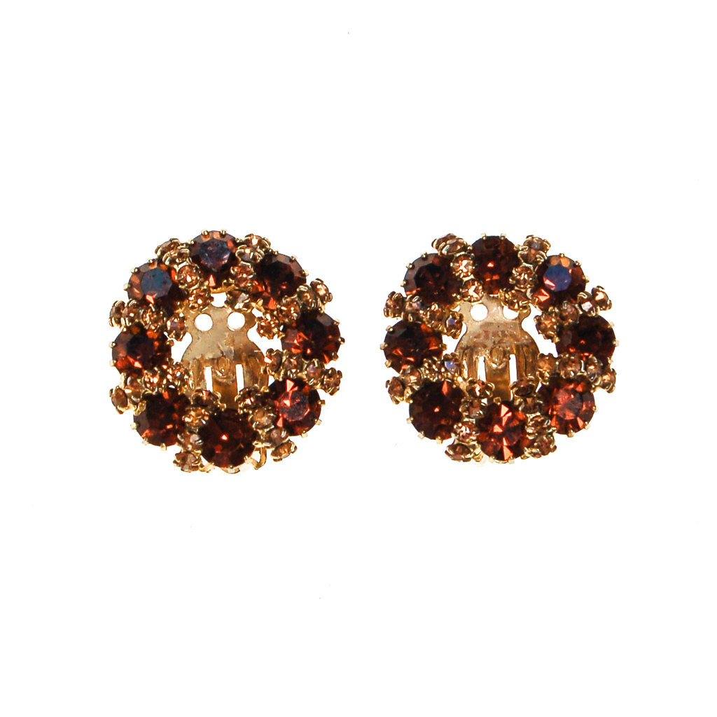 Amber and Smokey Topaz Rhinestone Earrings by Weiss