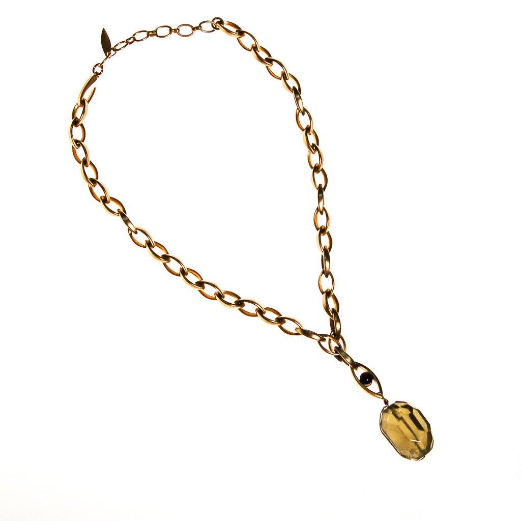 Lemon Quartz and Amethyst Pendant Necklace by Artisan Made - Vintage Meet Modern Vintage Jewelry - Chicago, Illinois - #oldhollywoodglamour #vintagemeetmodern #designervintage #jewelrybox #antiquejewelry #vintagejewelry