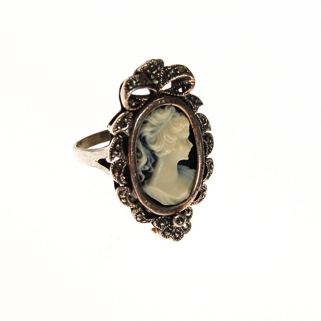 Victorian Cameo Ring Sterling Silver and Marcasite