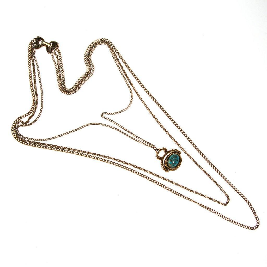 Goldette Turquoise Fob Necklace by Goldette - Vintage Meet Modern Vintage Jewelry - Chicago, Illinois - #oldhollywoodglamour #vintagemeetmodern #designervintage #jewelrybox #antiquejewelry #vintagejewelry
