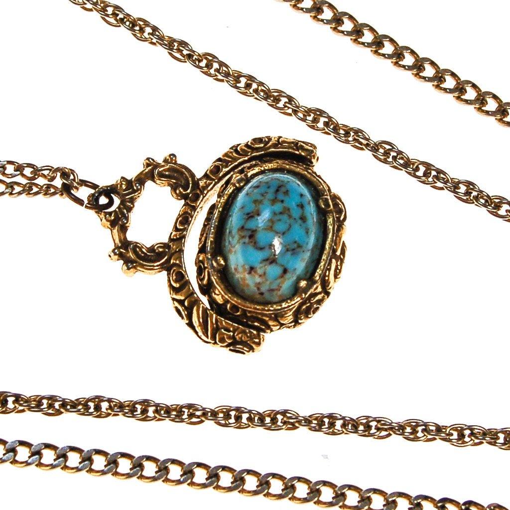 Goldette Turquoise Fob Necklace by Goldette - Vintage Meet Modern Vintage Jewelry - Chicago, Illinois - #oldhollywoodglamour #vintagemeetmodern #designervintage #jewelrybox #antiquejewelry #vintagejewelry