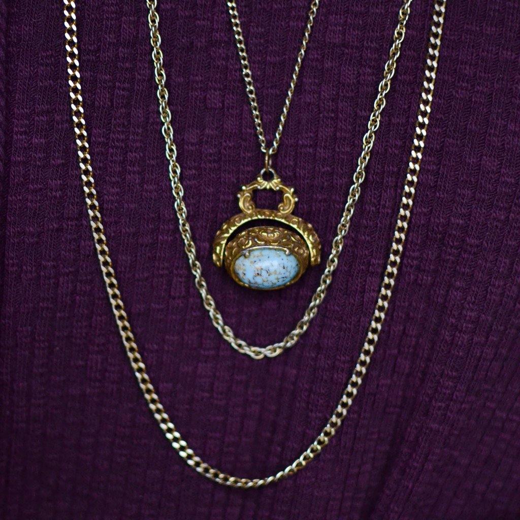 Goldette Turquoise Fob Necklace by Goldette - Vintage Meet Modern Vintage Jewelry - Chicago, Illinois - #oldhollywoodglamour #vintagemeetmodern #designervintage #jewelrybox #antiquejewelry #vintagejewelry