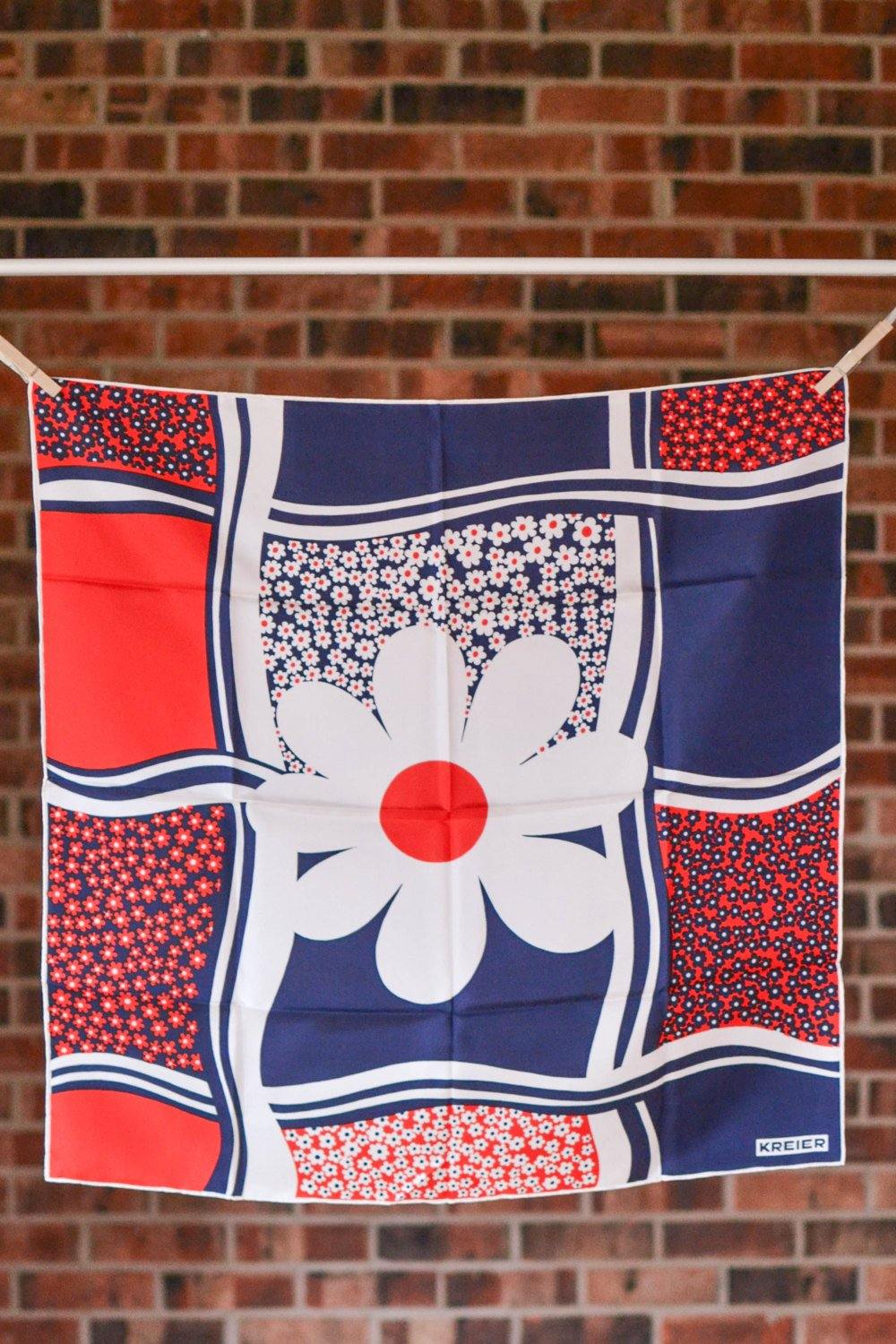 Red, White and Blue Daisy Silk Scarf by Kreier by Kreier - Vintage Meet Modern Vintage Jewelry - Chicago, Illinois - #oldhollywoodglamour #vintagemeetmodern #designervintage #jewelrybox #antiquejewelry #vintagejewelry