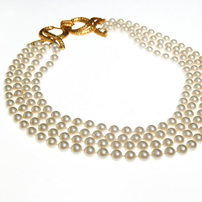 Geno Multi Strand Pearl Necklace with Gold Decorative Clasp by Geno - Vintage Meet Modern Vintage Jewelry - Chicago, Illinois - #oldhollywoodglamour #vintagemeetmodern #designervintage #jewelrybox #antiquejewelry #vintagejewelry