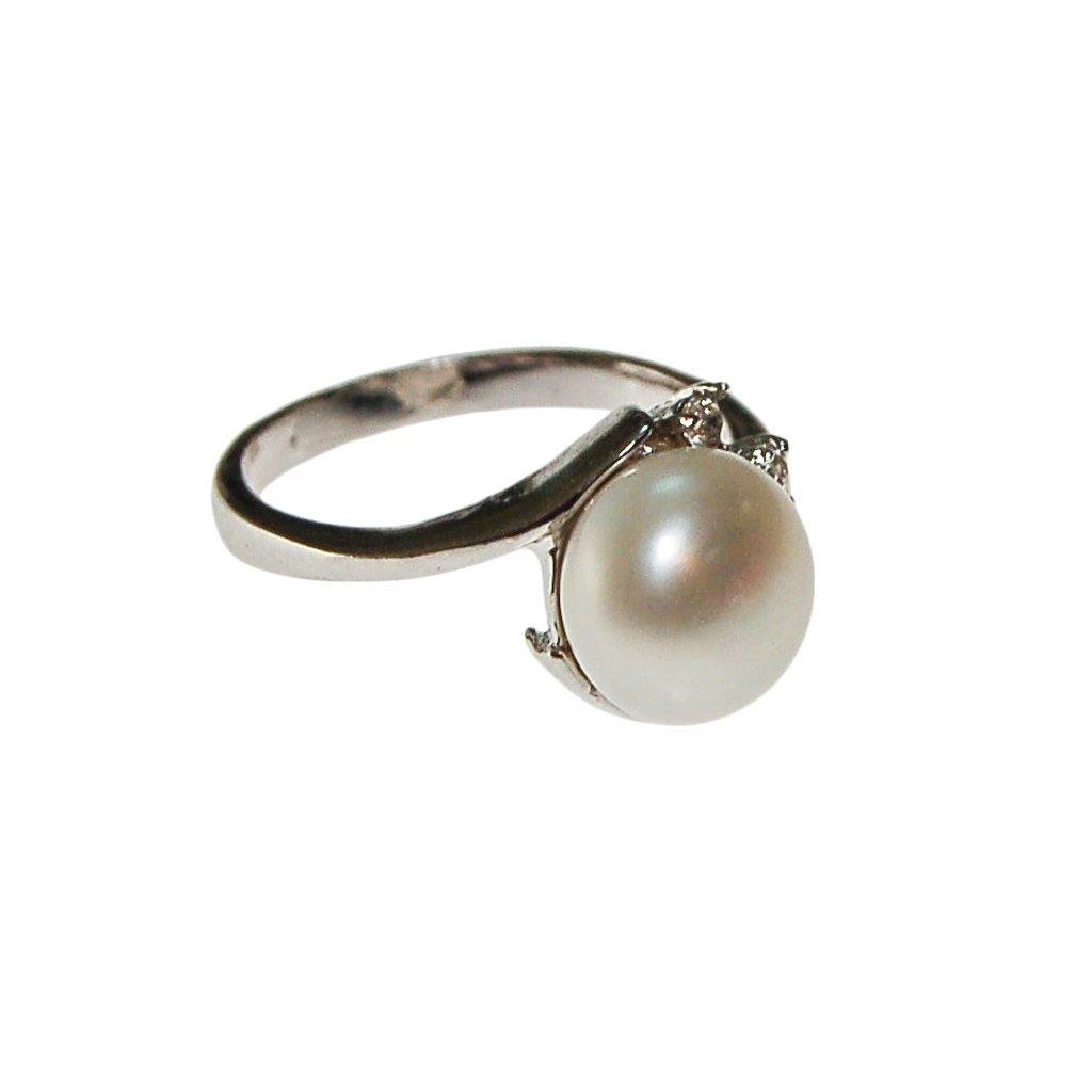 Cultured Pearl and CZ Ring, June Birthstone, Silver Tone, Wedding, Bridal, Engagement Ring