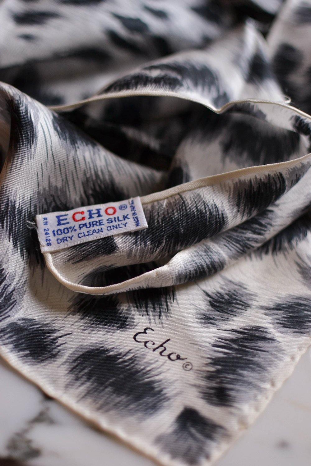 Black and White Leopard Silk Scarf by Echo by Echo - Vintage Meet Modern Vintage Jewelry - Chicago, Illinois - #oldhollywoodglamour #vintagemeetmodern #designervintage #jewelrybox #antiquejewelry #vintagejewelry