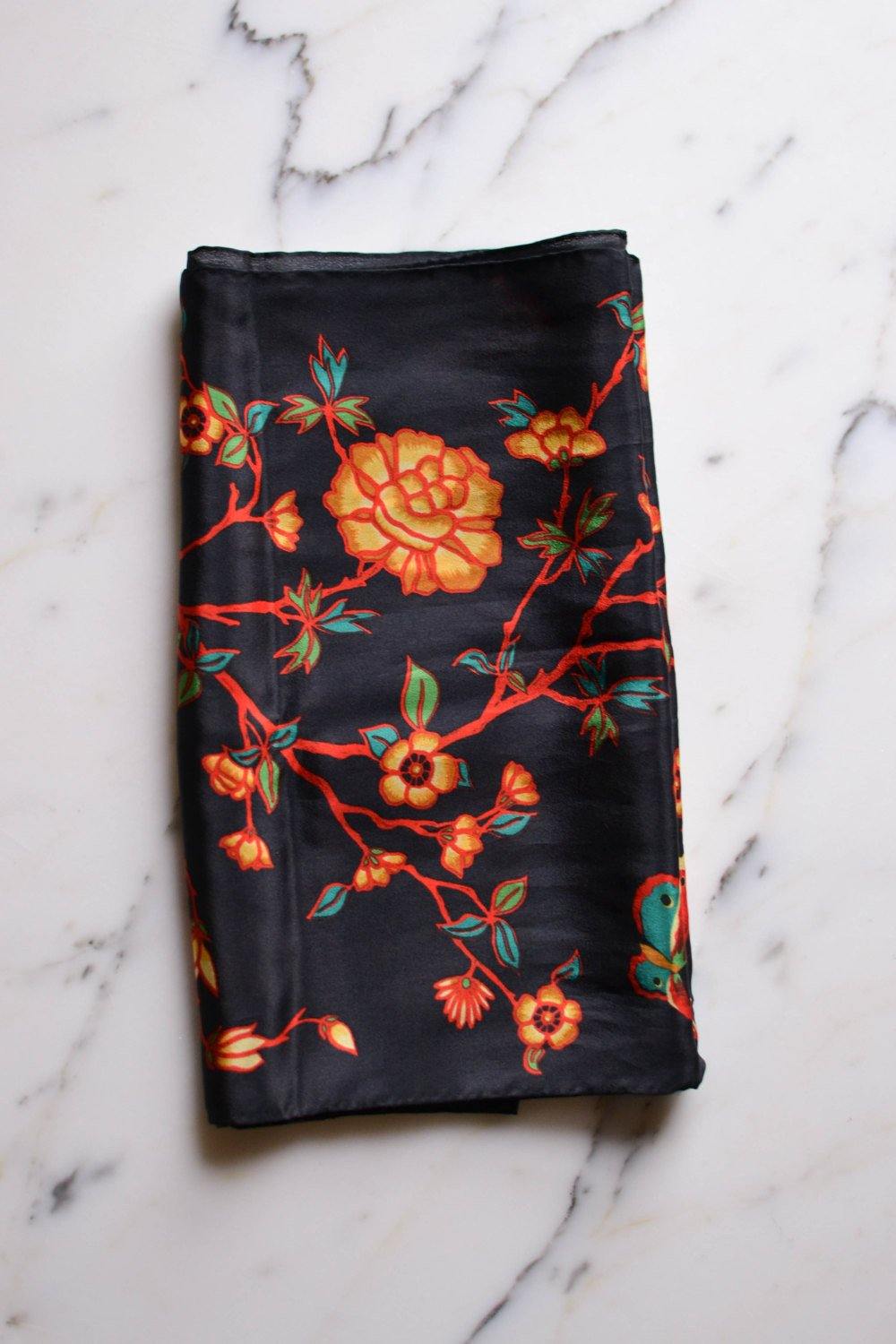 Colorful Silk Scarf with Butterflies and Flowers by Echo by Echo - Vintage Meet Modern Vintage Jewelry - Chicago, Illinois - #oldhollywoodglamour #vintagemeetmodern #designervintage #jewelrybox #antiquejewelry #vintagejewelry