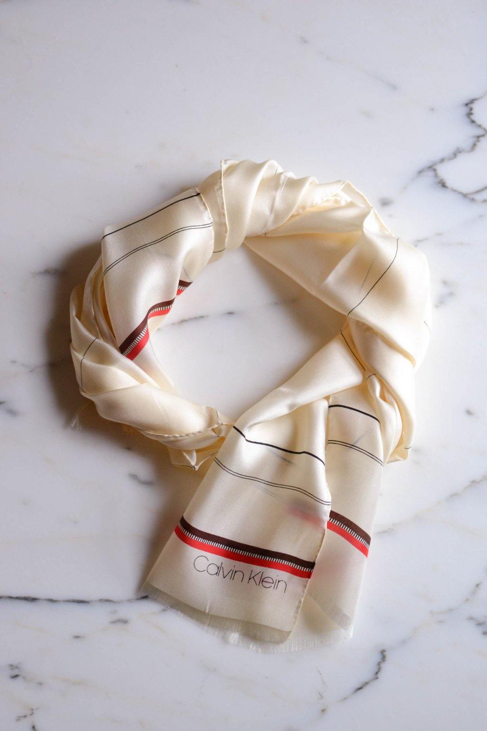 Cream Silk Scarf by Calvin Klein