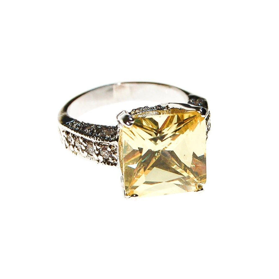 Yellow Diamond CZ and Pave CZ Engagement Ring by Unsigned Beauty - Vintage Meet Modern Vintage Jewelry - Chicago, Illinois - #oldhollywoodglamour #vintagemeetmodern #designervintage #jewelrybox #antiquejewelry #vintagejewelry