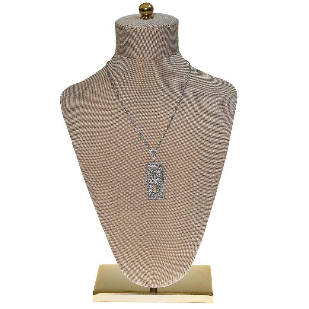 Edwardian Art Deco Filigree and Rhinestone Pendant Necklace by Art Deco - Vintage Meet Modern Vintage Jewelry - Chicago, Illinois - #oldhollywoodglamour #vintagemeetmodern #designervintage #jewelrybox #antiquejewelry #vintagejewelry