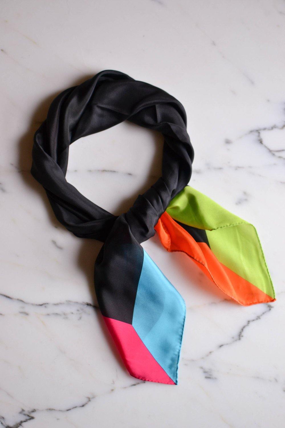 Bright Color Block Silk Scarf