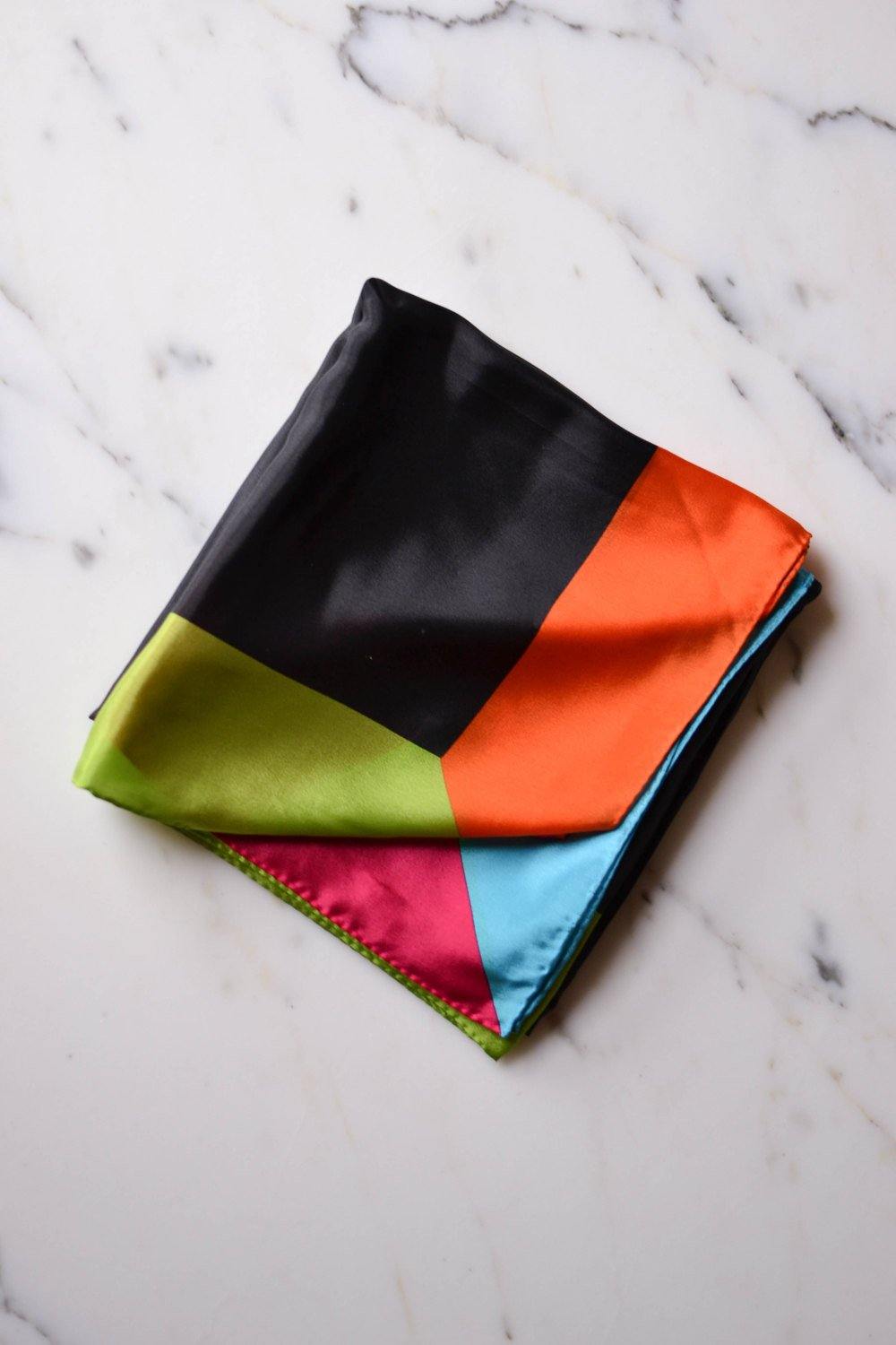 Bright Color Block Silk Scarf by Silk - Vintage Meet Modern Vintage Jewelry - Chicago, Illinois - #oldhollywoodglamour #vintagemeetmodern #designervintage #jewelrybox #antiquejewelry #vintagejewelry