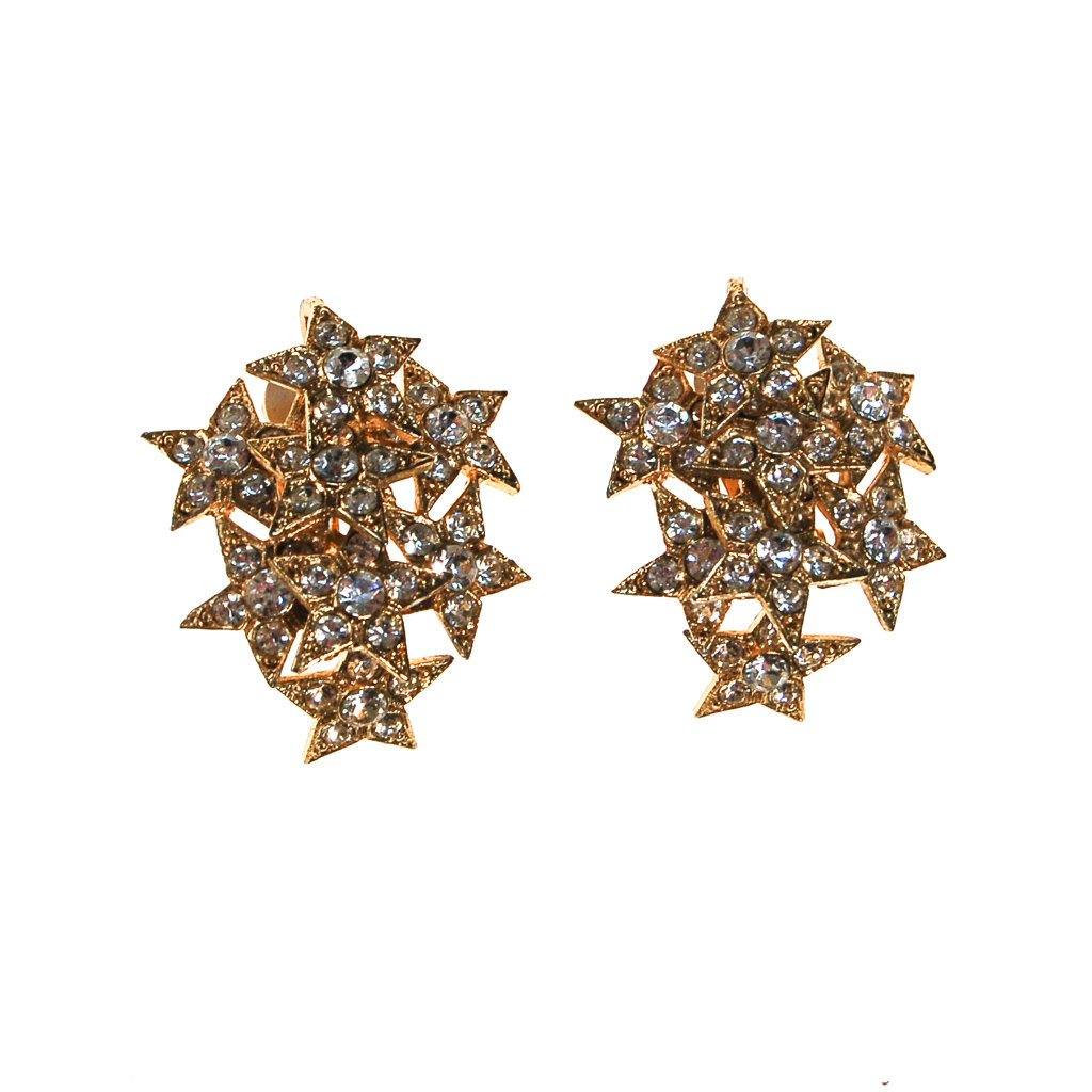 Gold Rhinestone Star Statement Earrings