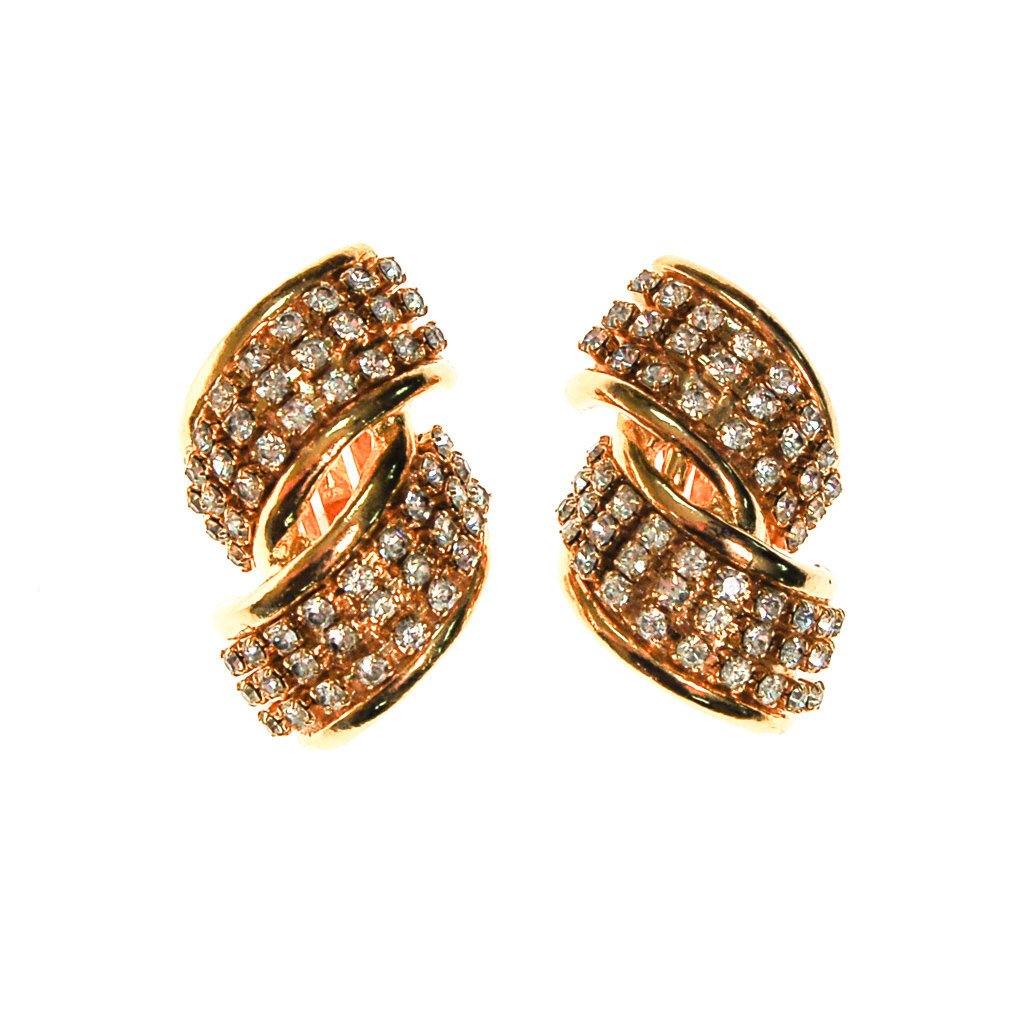 Gold Tone and Rhinestone Statement Earrings by Made in the USA - Vintage Meet Modern Vintage Jewelry - Chicago, Illinois - #oldhollywoodglamour #vintagemeetmodern #designervintage #jewelrybox #antiquejewelry #vintagejewelry