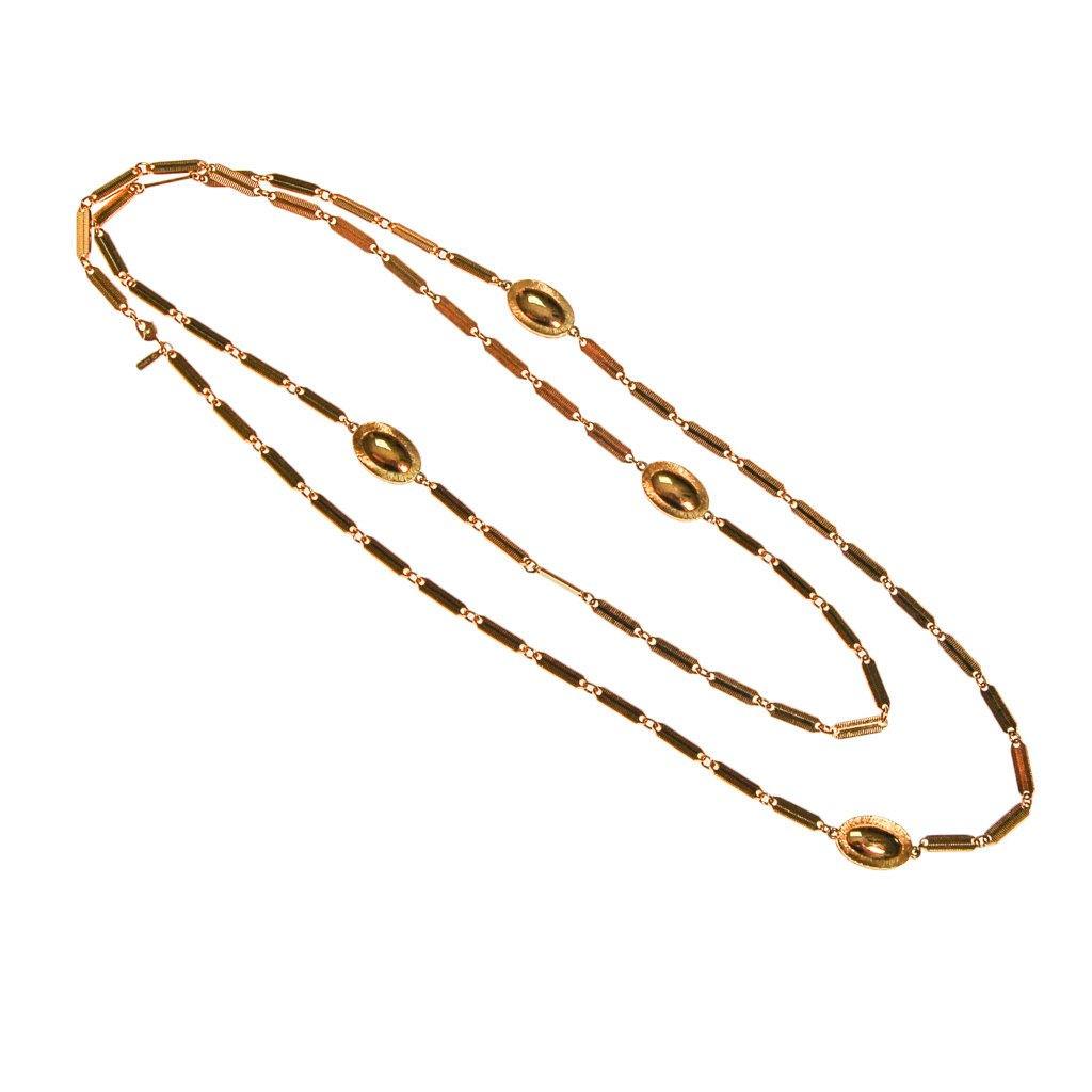 Monet Gold Flat Link and Oval Link Long Necklace by Monet - Vintage Meet Modern Vintage Jewelry - Chicago, Illinois - #oldhollywoodglamour #vintagemeetmodern #designervintage #jewelrybox #antiquejewelry #vintagejewelry