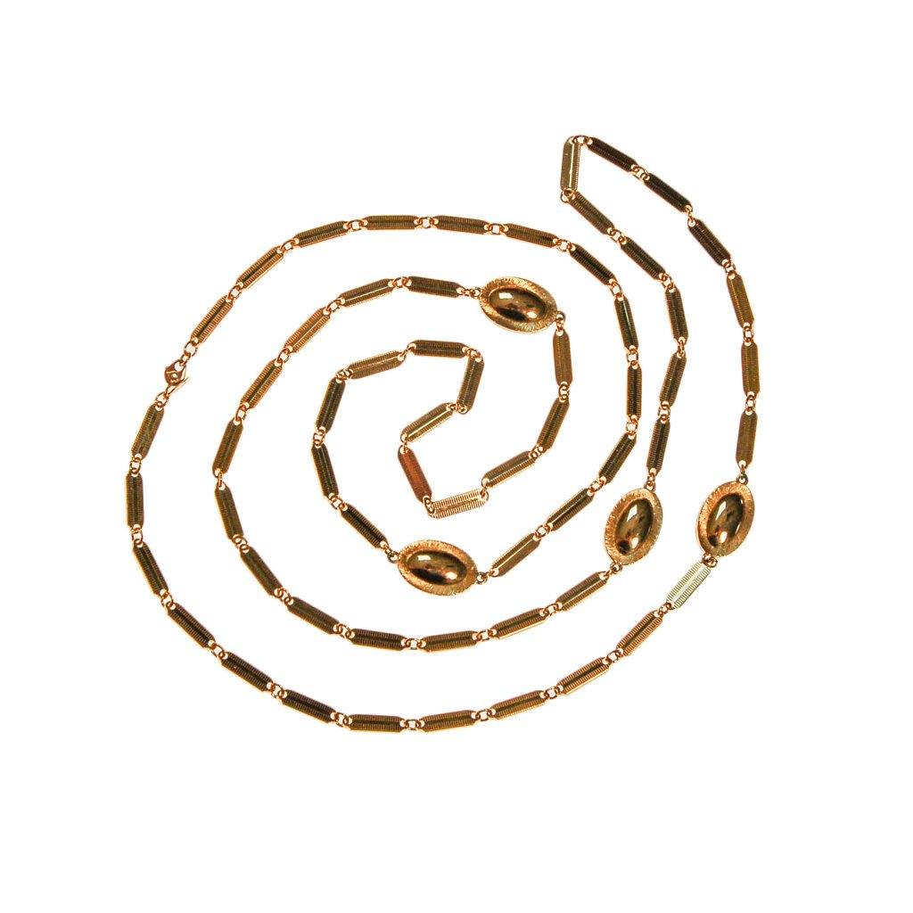 Monet Gold Flat Link and Oval Link Long Necklace by Monet - Vintage Meet Modern Vintage Jewelry - Chicago, Illinois - #oldhollywoodglamour #vintagemeetmodern #designervintage #jewelrybox #antiquejewelry #vintagejewelry