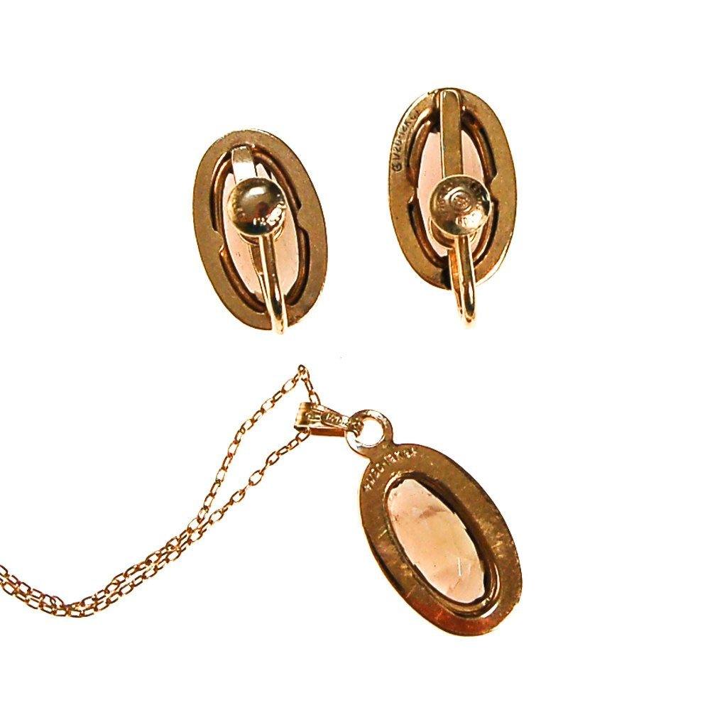 Smokey Topaz Pendant Necklace, Earrings Set, Demi Parure, Delicate, Oval Shape, 1/20 12kt Gold Filled, Screw Back Earrings by Smokey Topaz - Vintage Meet Modern Vintage Jewelry - Chicago, Illinois - #oldhollywoodglamour #vintagemeetmodern #designervintage #jewelrybox #antiquejewelry #vintagejewelry