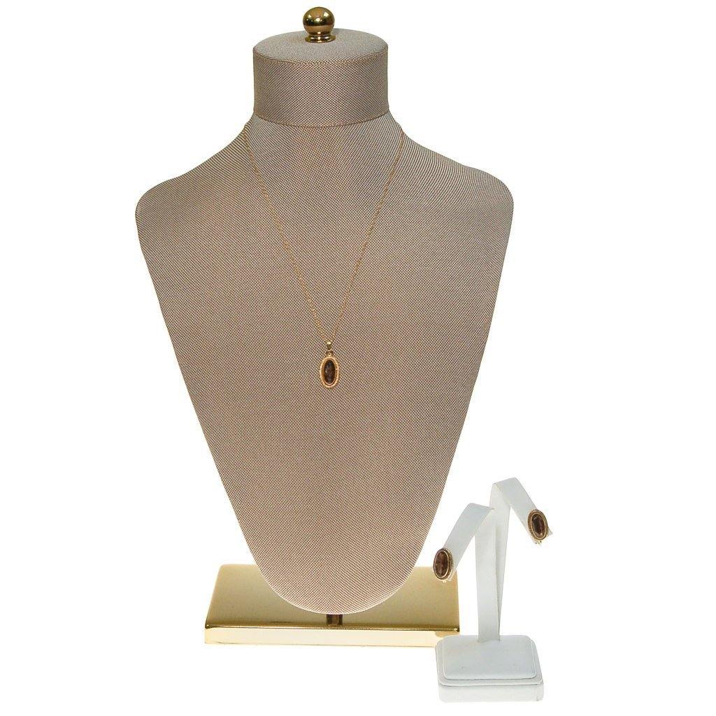 Smokey Topaz Pendant Necklace, Earrings Set, Demi Parure, Delicate, Oval Shape, 1/20 12kt Gold Filled, Screw Back Earrings by Smokey Topaz - Vintage Meet Modern Vintage Jewelry - Chicago, Illinois - #oldhollywoodglamour #vintagemeetmodern #designervintage #jewelrybox #antiquejewelry #vintagejewelry