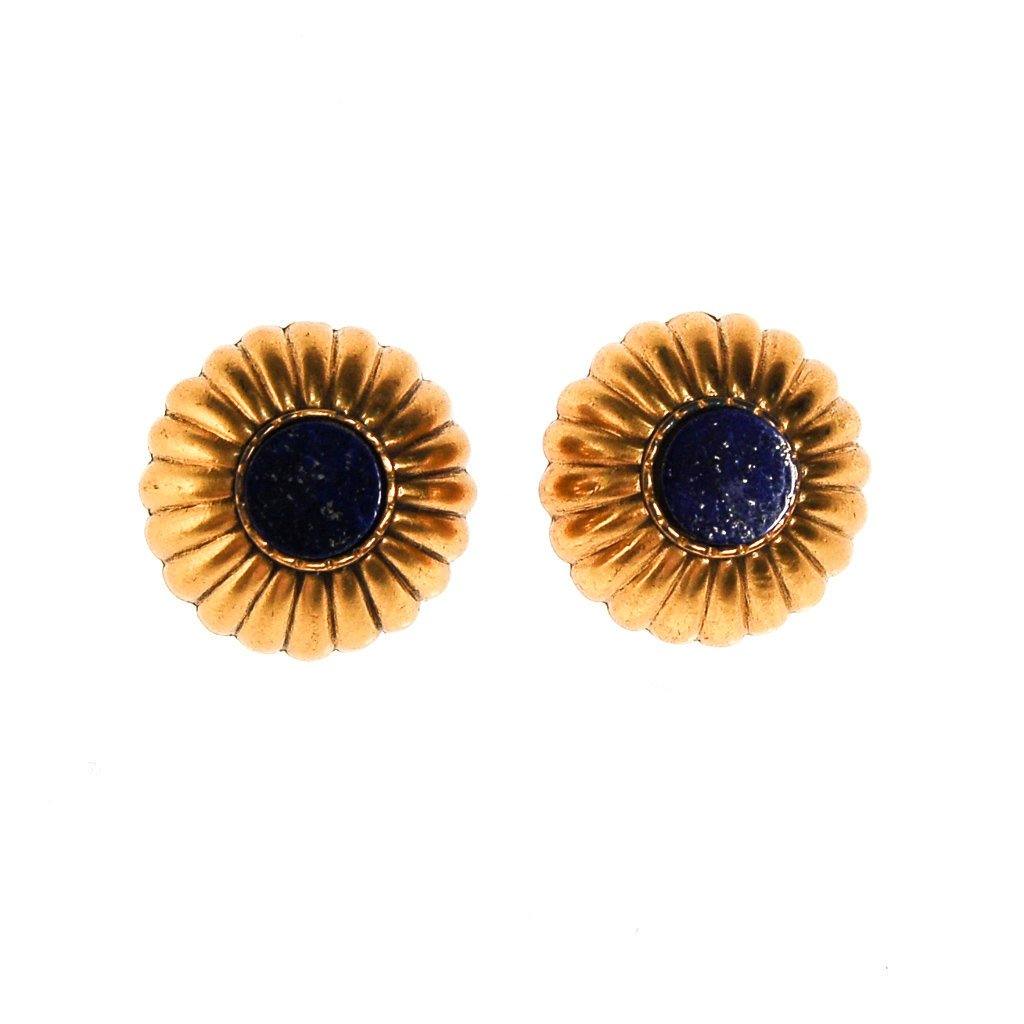 Gold and Lapis Round Medallion Earrings by WAG - Vintage Meet Modern Vintage Jewelry - Chicago, Illinois - #oldhollywoodglamour #vintagemeetmodern #designervintage #jewelrybox #antiquejewelry #vintagejewelry