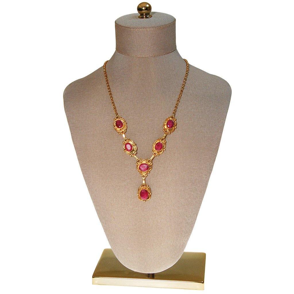 Ruby Lavalier Necklace set in Gold Tone, Vintage India by Vintage India - Vintage Meet Modern Vintage Jewelry - Chicago, Illinois - #oldhollywoodglamour #vintagemeetmodern #designervintage #jewelrybox #antiquejewelry #vintagejewelry
