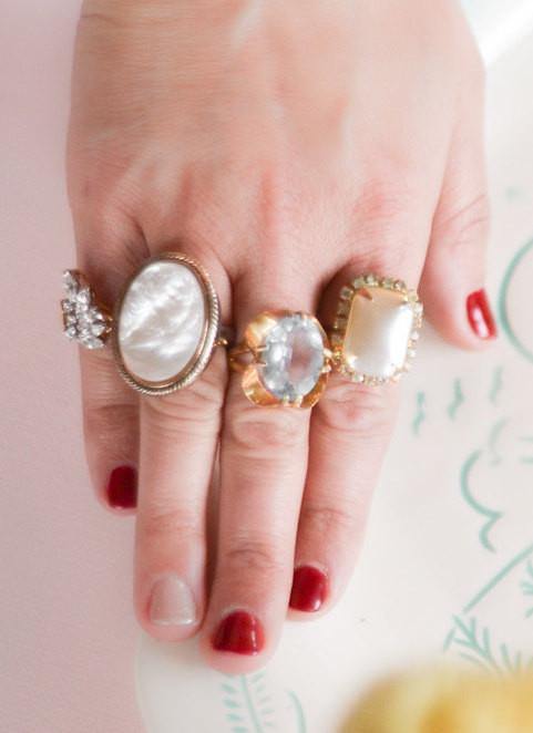 Mother of Pearl Statement Ring by Whiting and Davis - Vintage Meet Modern Vintage Jewelry - Chicago, Illinois - #oldhollywoodglamour #vintagemeetmodern #designervintage #jewelrybox #antiquejewelry #vintagejewelry