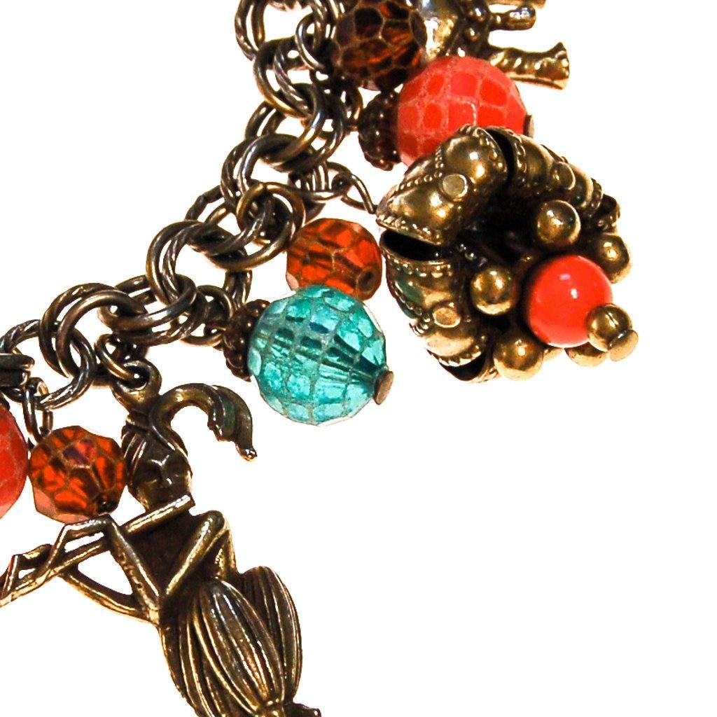 Loaded Charm Bracelet, Snake Charmer, Cobra, Elephant, Moroccan Influence, 1940s Made in Germany by Made in Germany - Vintage Meet Modern Vintage Jewelry - Chicago, Illinois - #oldhollywoodglamour #vintagemeetmodern #designervintage #jewelrybox #antiquejewelry #vintagejewelry
