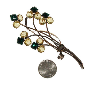 1930s Massive Sterling Silver Flower Brooch with Green and Yellow Rhinestones by Sterling Silver - Vintage Meet Modern Vintage Jewelry - Chicago, Illinois - #oldhollywoodglamour #vintagemeetmodern #designervintage #jewelrybox #antiquejewelry #vintagejewelry