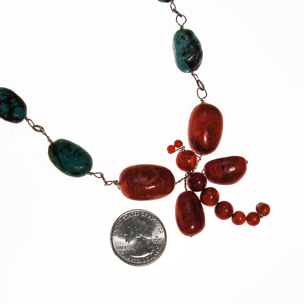 Coral And Turquoise Dragon Fly Necklace by One of a Kind - Vintage Meet Modern Vintage Jewelry - Chicago, Illinois - #oldhollywoodglamour #vintagemeetmodern #designervintage #jewelrybox #antiquejewelry #vintagejewelry