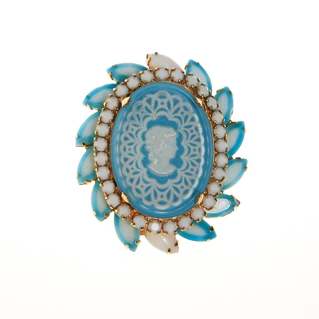 Cinderella Blue Cameo Rhinestone Brooch by Juliana by Juliana - Vintage Meet Modern Vintage Jewelry - Chicago, Illinois - #oldhollywoodglamour #vintagemeetmodern #designervintage #jewelrybox #antiquejewelry #vintagejewelry