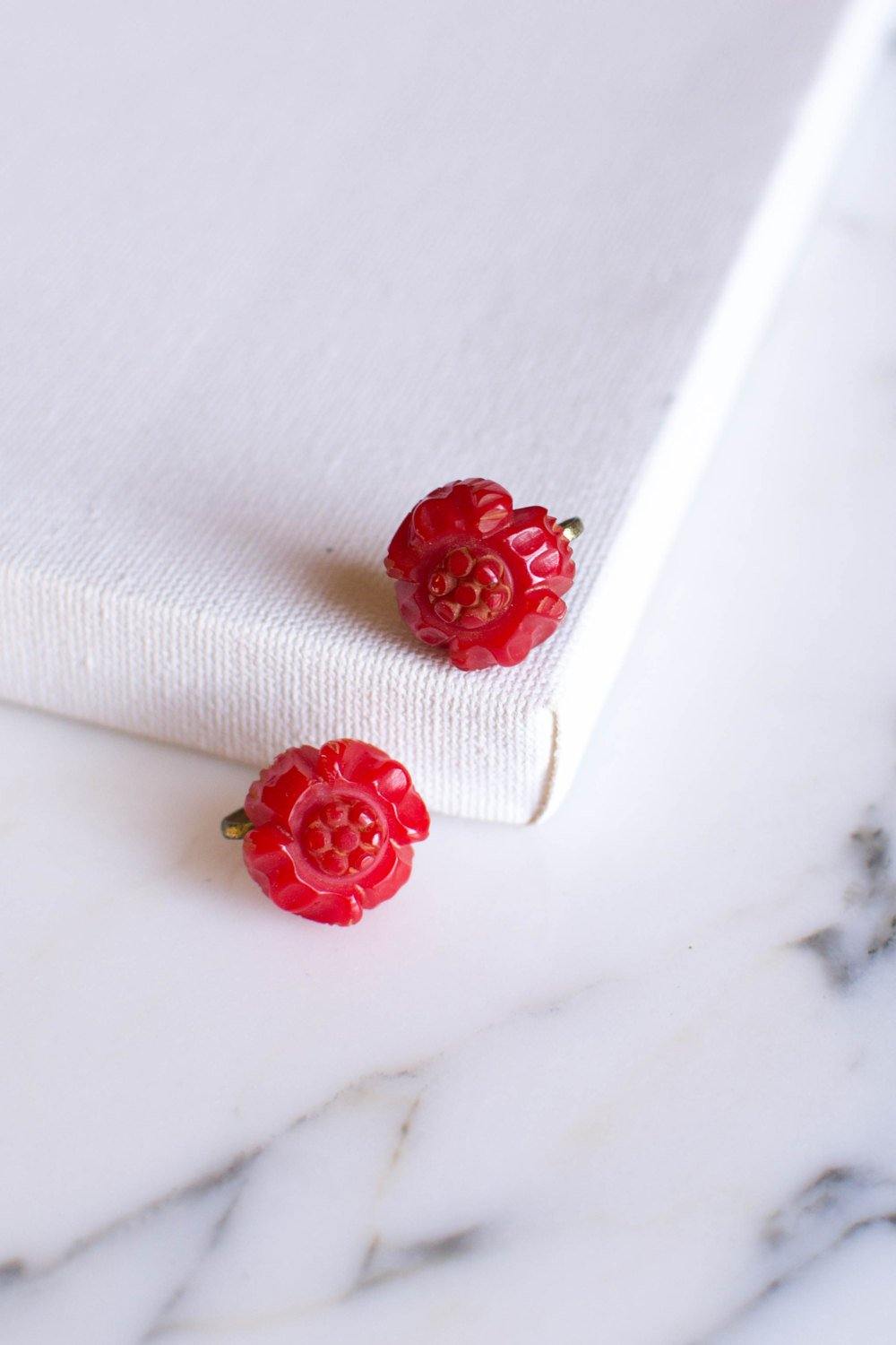 Red Rose Earrings by 1940s - Vintage Meet Modern Vintage Jewelry - Chicago, Illinois - #oldhollywoodglamour #vintagemeetmodern #designervintage #jewelrybox #antiquejewelry #vintagejewelry