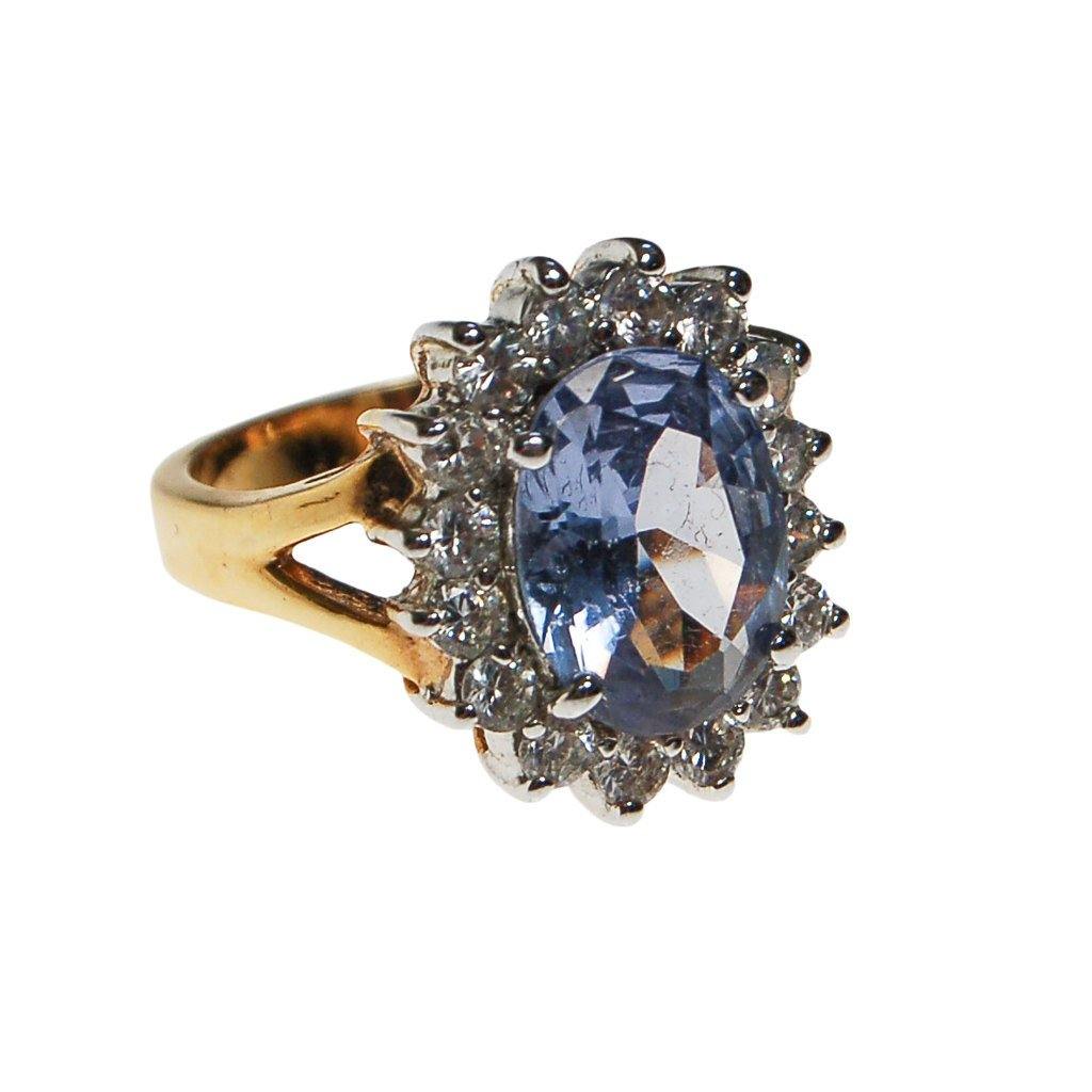 Blue Topaz CZ Princess Style Cocktail Ring