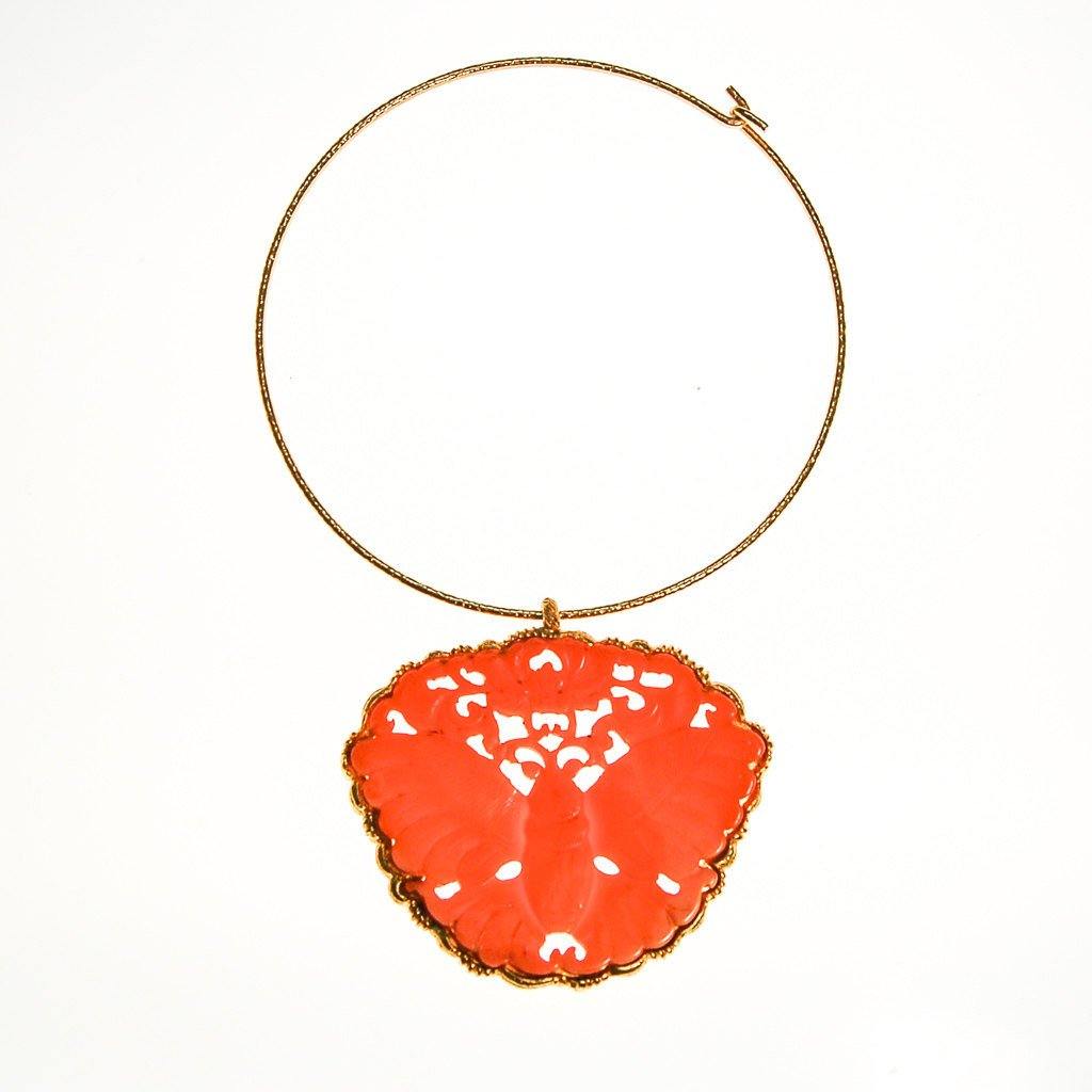 Massive Kenneth Lane Coral Butterfly Pendant Necklace