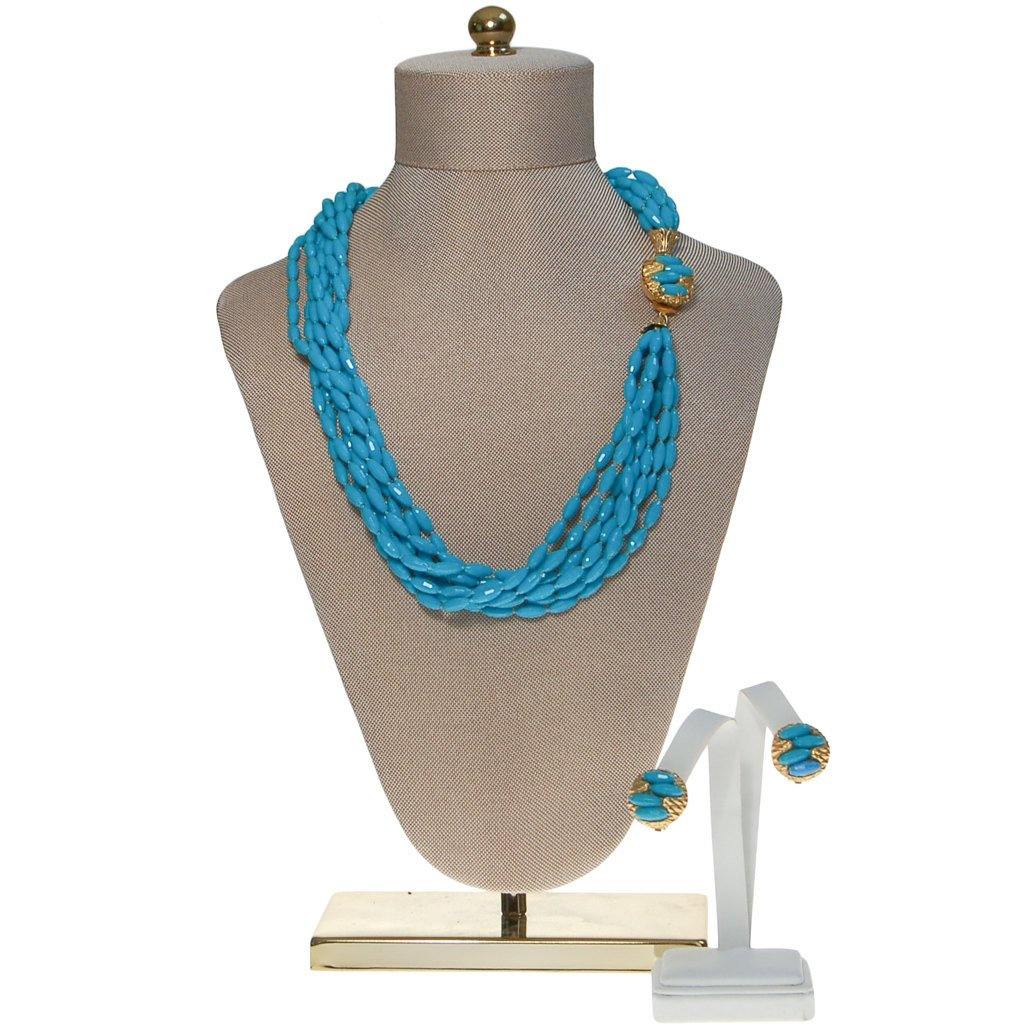 Turquoise Rice Bead Torsade Necklace and Earring Set by Unsigned Beauty - Vintage Meet Modern Vintage Jewelry - Chicago, Illinois - #oldhollywoodglamour #vintagemeetmodern #designervintage #jewelrybox #antiquejewelry #vintagejewelry