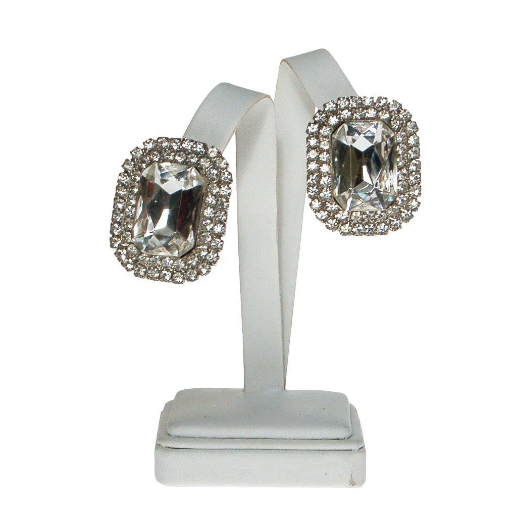 Huge Diamante Rhinestone Statement Earrings, Silver Tone, Clip On, Glam, Sparkly by 1950s - Vintage Meet Modern Vintage Jewelry - Chicago, Illinois - #oldhollywoodglamour #vintagemeetmodern #designervintage #jewelrybox #antiquejewelry #vintagejewelry