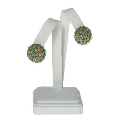 Turquoise Gold Dome Earrings by Unsigned Beauties - Vintage Meet Modern Vintage Jewelry - Chicago, Illinois - #oldhollywoodglamour #vintagemeetmodern #designervintage #jewelrybox #antiquejewelry #vintagejewelry
