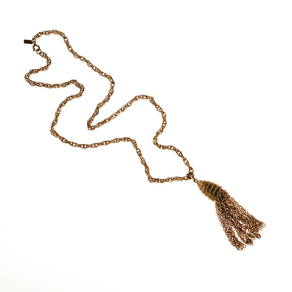 Monet Gold Tassel Necklace by Monet - Vintage Meet Modern Vintage Jewelry - Chicago, Illinois - #oldhollywoodglamour #vintagemeetmodern #designervintage #jewelrybox #antiquejewelry #vintagejewelry