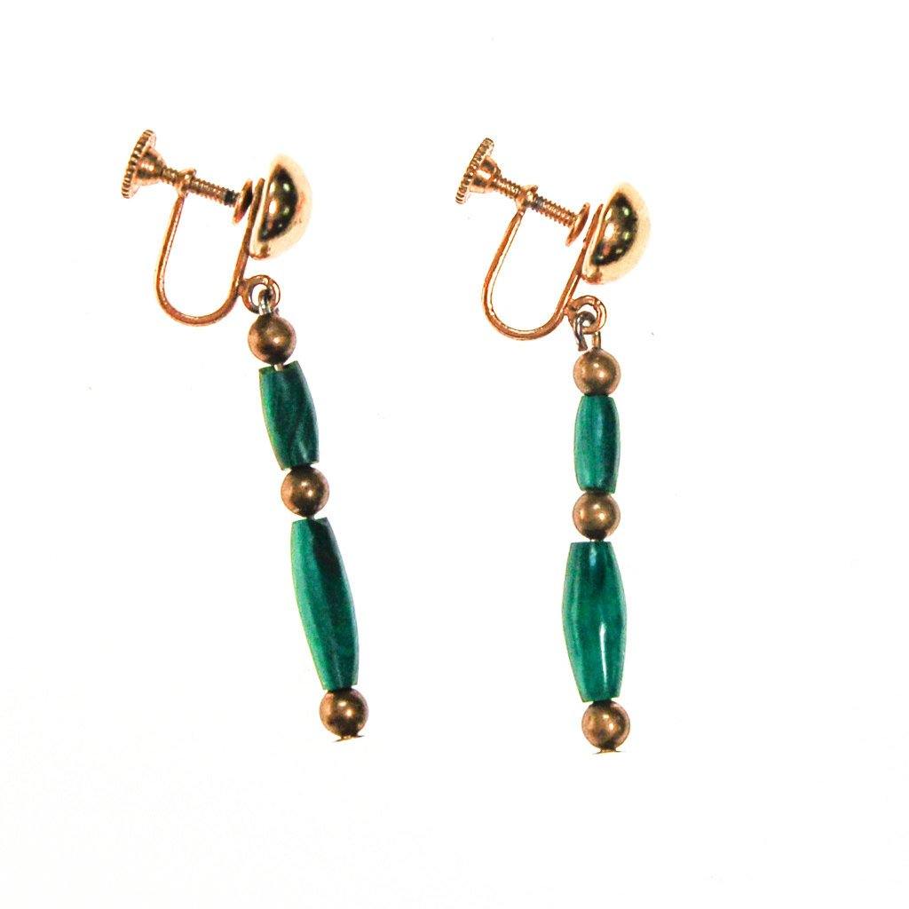 Minimalist Green Malachite Dangling Earrings by Malachite - Vintage Meet Modern Vintage Jewelry - Chicago, Illinois - #oldhollywoodglamour #vintagemeetmodern #designervintage #jewelrybox #antiquejewelry #vintagejewelry