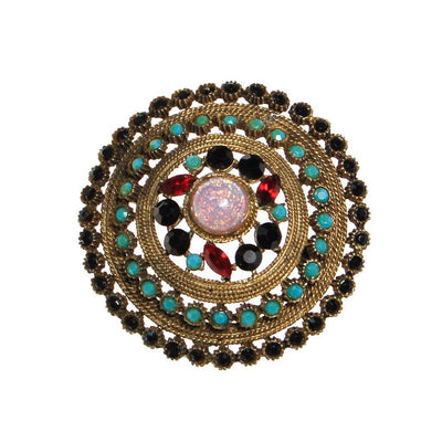 Fire Opal, Garnet, Turquoise, Jet Black Rhinestone Medallion Pendant by Unsigned Beauty - Vintage Meet Modern Vintage Jewelry - Chicago, Illinois - #oldhollywoodglamour #vintagemeetmodern #designervintage #jewelrybox #antiquejewelry #vintagejewelry
