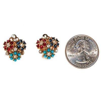 Ciner Flower Earrings, Ruby, Sapphire, Turquoise, Diamante Rhinestones by Ciner - Vintage Meet Modern Vintage Jewelry - Chicago, Illinois - #oldhollywoodglamour #vintagemeetmodern #designervintage #jewelrybox #antiquejewelry #vintagejewelry