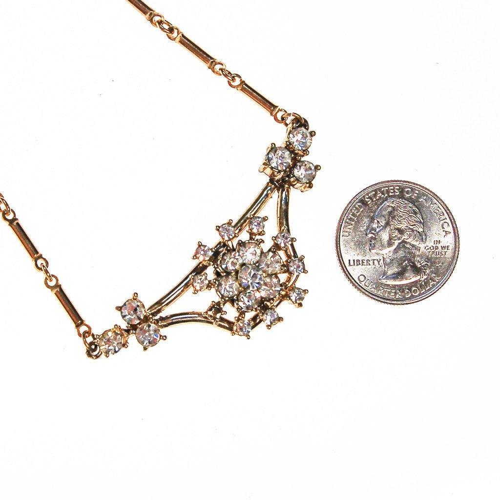 Vintage Rhinestone Pendant Necklace in Gold Tone by 1950s - Vintage Meet Modern Vintage Jewelry - Chicago, Illinois - #oldhollywoodglamour #vintagemeetmodern #designervintage #jewelrybox #antiquejewelry #vintagejewelry