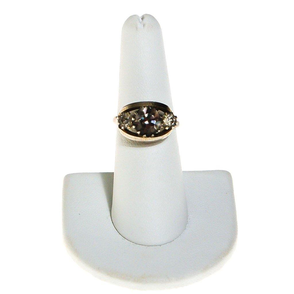 Smokey Rhinestone Three Stone Ring, Black Diamond, Adjustable, 1940s by 1940s - Vintage Meet Modern Vintage Jewelry - Chicago, Illinois - #oldhollywoodglamour #vintagemeetmodern #designervintage #jewelrybox #antiquejewelry #vintagejewelry