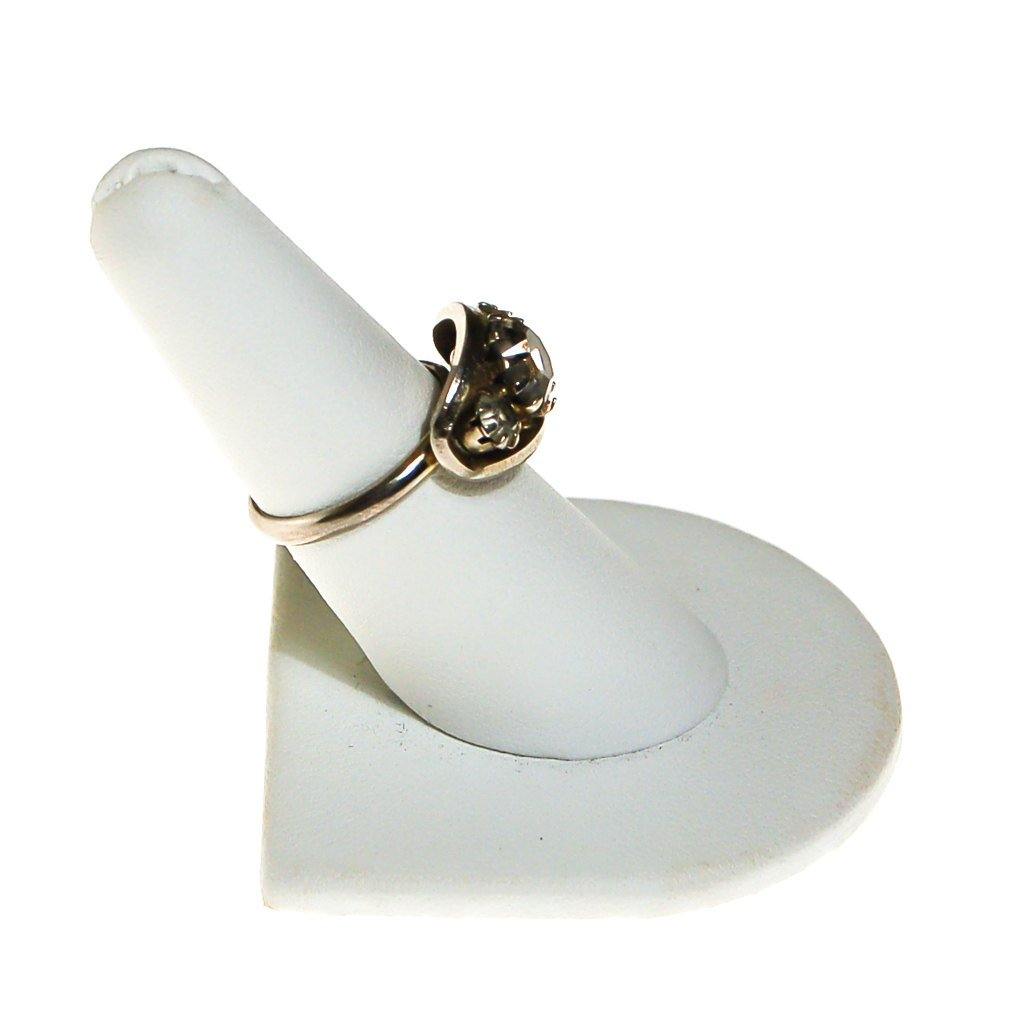 Smokey Rhinestone Three Stone Ring, Black Diamond, Adjustable, 1940s by 1940s - Vintage Meet Modern Vintage Jewelry - Chicago, Illinois - #oldhollywoodglamour #vintagemeetmodern #designervintage #jewelrybox #antiquejewelry #vintagejewelry