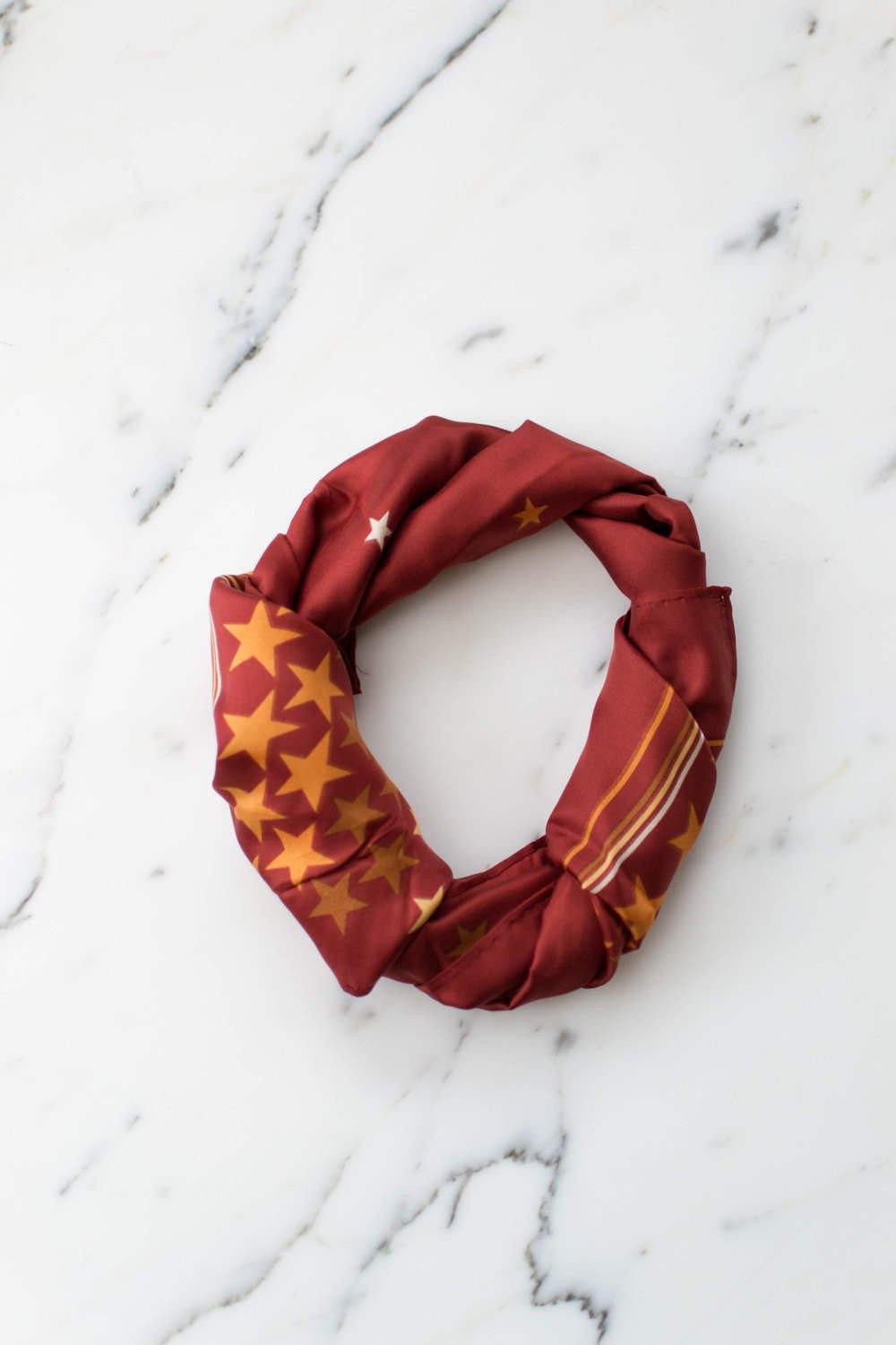 Echo Red Silk Scarf with Golden Yellow Stars