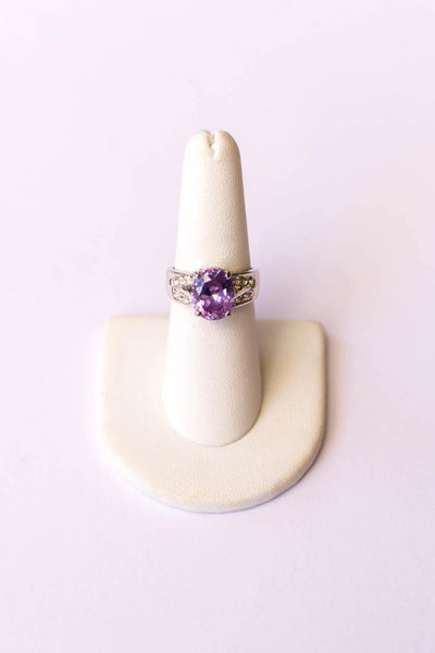 Iolite Oval Solitaire Ring with Pave Cubic Ziroconia Accents set in Silver Tone by Iolite - Vintage Meet Modern Vintage Jewelry - Chicago, Illinois - #oldhollywoodglamour #vintagemeetmodern #designervintage #jewelrybox #antiquejewelry #vintagejewelry